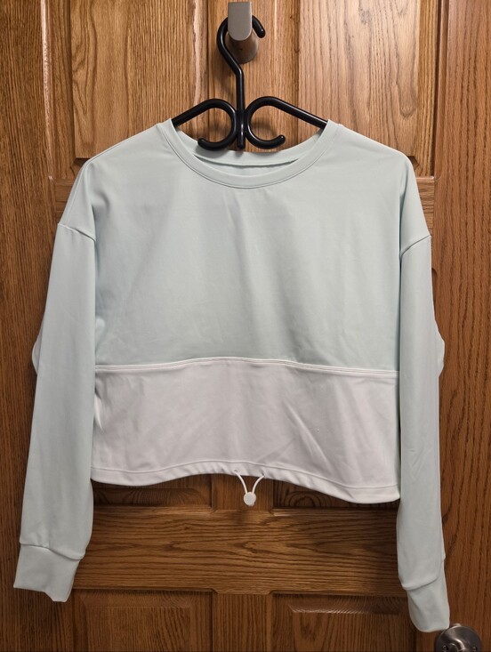 Zyia Active Tops - Zyia Active Nyanza Cinch Long Sleeve Crop Top Mint Green & White